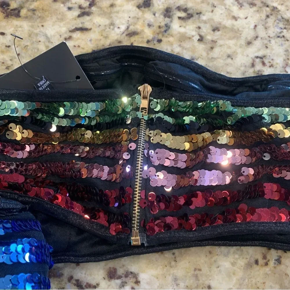 Fashion Nova Rainbow Sequin Set Multicolored Size Medium